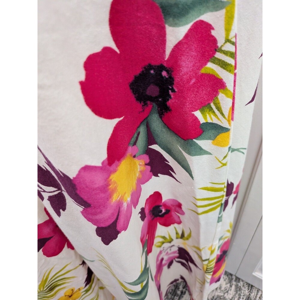 Chaps Maxi Dress sz L Cream Pink Multi Floral 100% Cotton Knit Tropical Hawaiian - Picture 7 of 13
